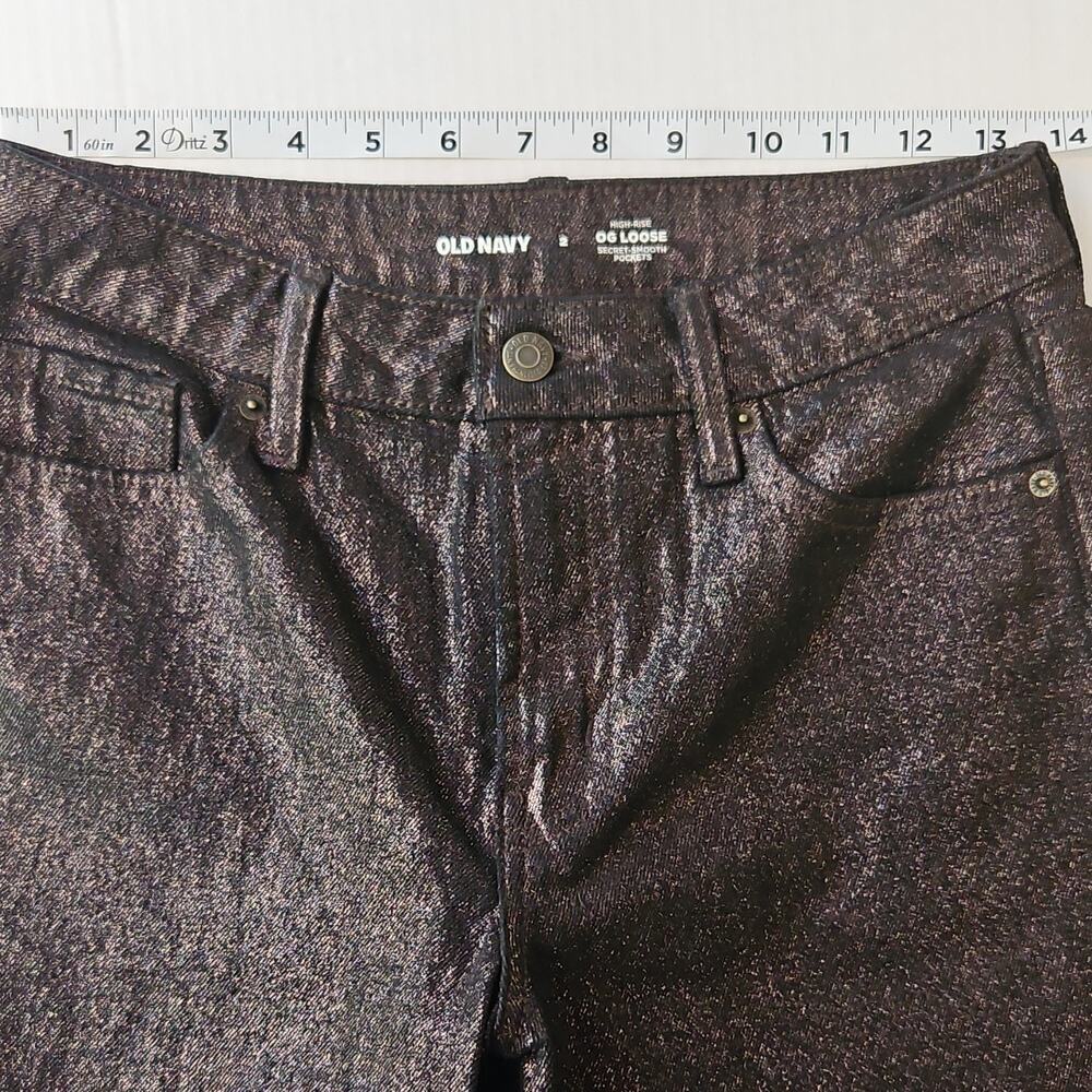 Old Navy Women's High Rise OG Loose Metallic Shimmery Jeans Black size 2 - Picture 6 of 10